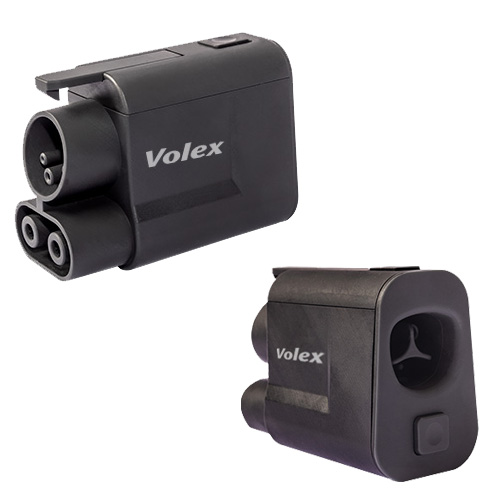 Black Volex NACS/J3400 to CCS1 DC fast charging adapter shown from front and rear