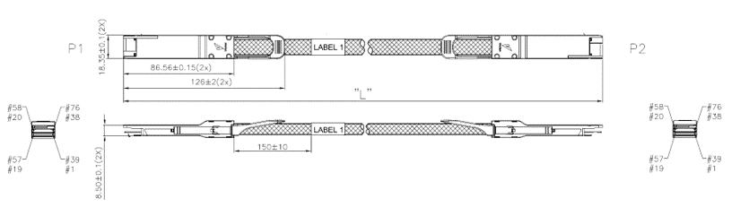 QSFP-DD Passive DAC Cable Drawing