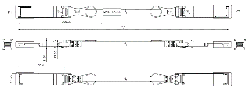 QSFP28 Active DAC Cable Drawing