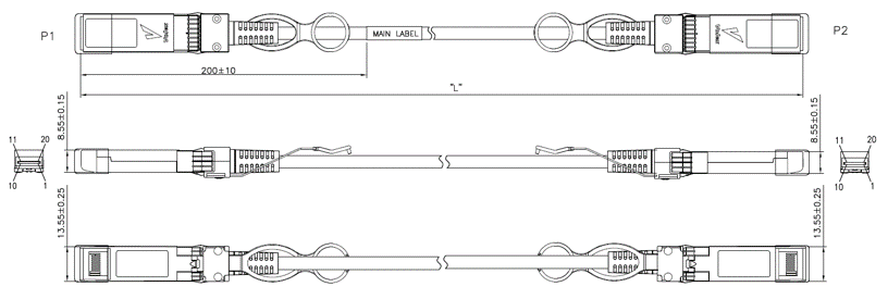 SFP56 Passive DAC Cable Drawing